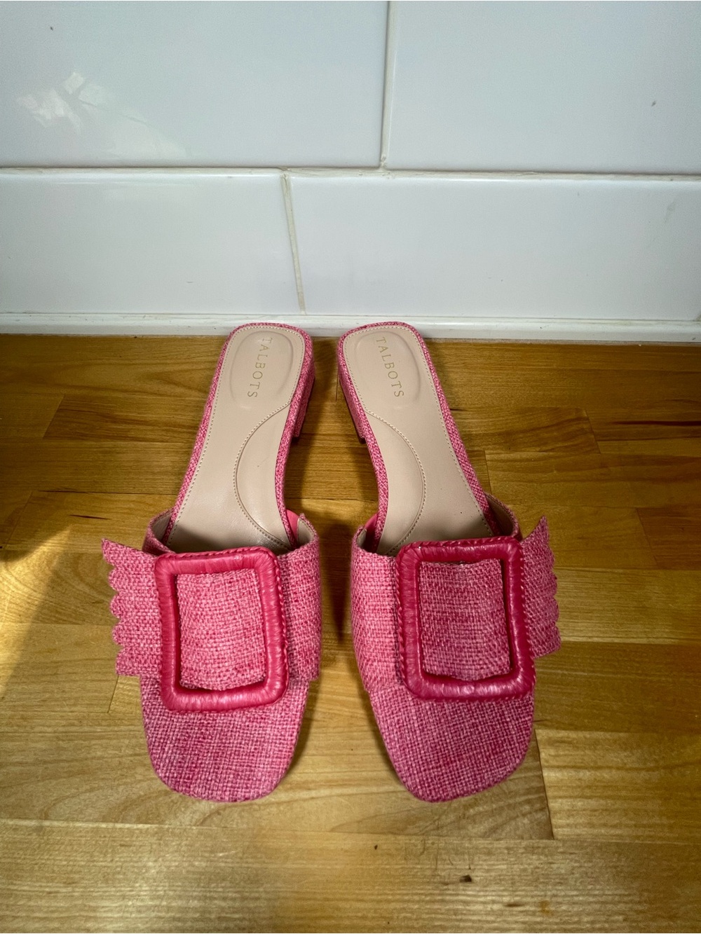 Talbots Pink Bouclé Buckle Slide Sandals-New